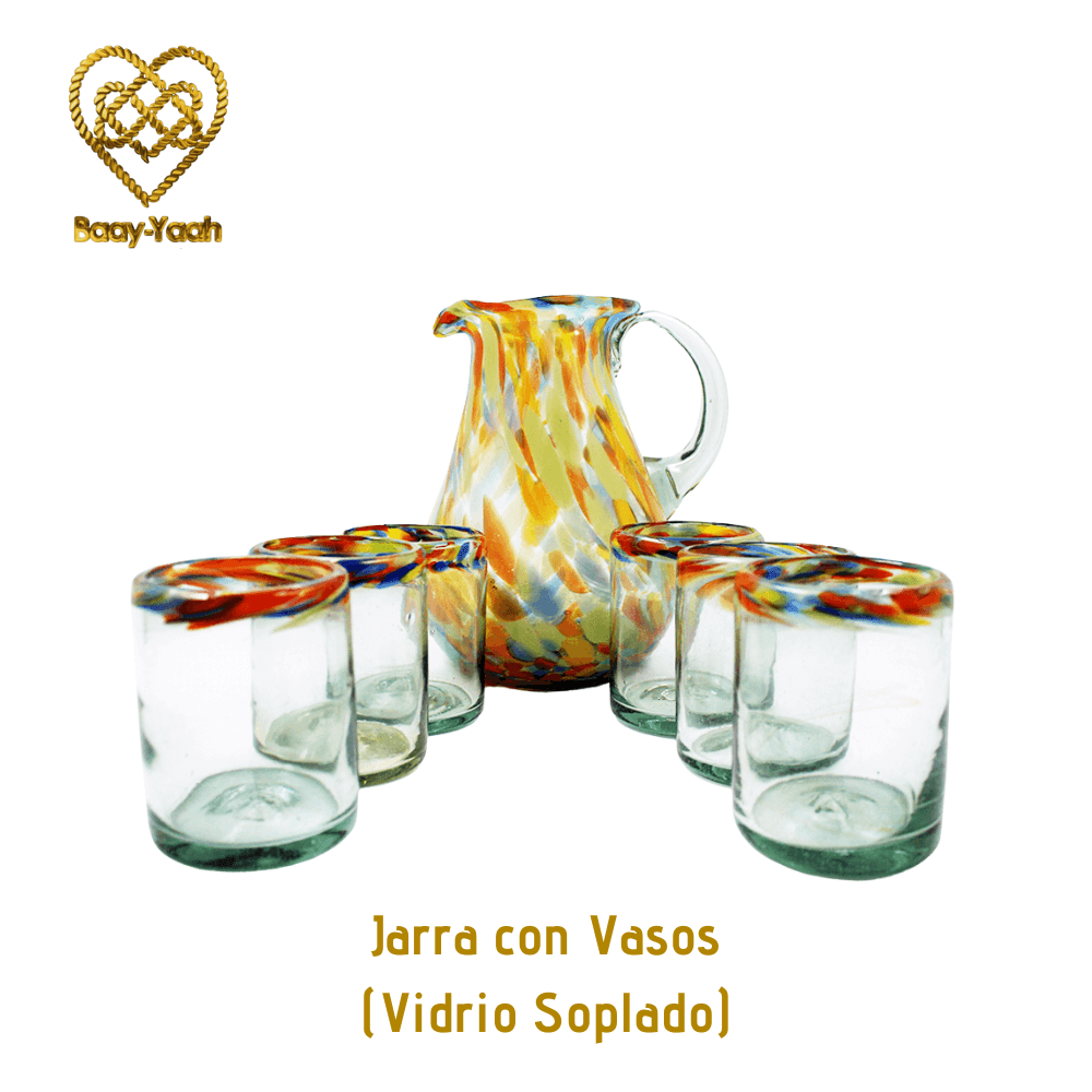 Jarra vidrio soplado con 6 vasos